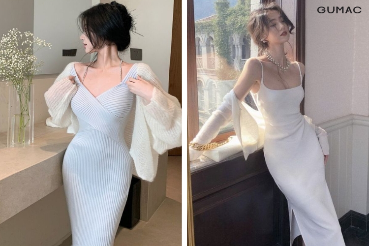 mặc đầm body với áo cardigan đi đồi cát