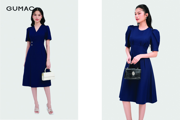 Váy đầm màu xanh nước biển của thương hiệu thời trang GUMAC