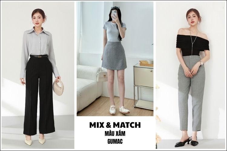 mix match outfit cung item mau xam