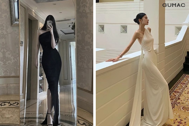 đi đồi cát mặc đầm lệch vai