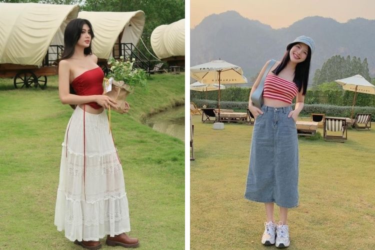 Áo quây phối với chân váy Áo quây phối với chân váy