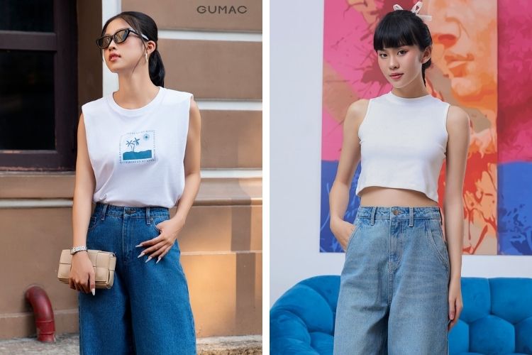 Quần ống rộng kết hợp áo tanktop Quần ống rộng kết hợp áo tanktop
