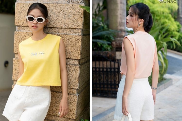Áo croptop mix cùng quần ngắn Áo croptop mix cùng quần ngắn