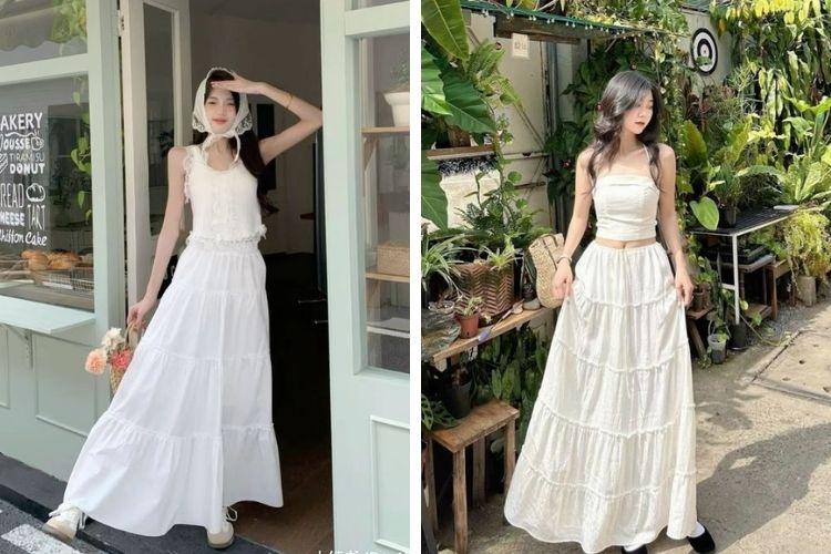 Chân váy midi xòe xinh xắn Chân váy midi xòe xinh xắn