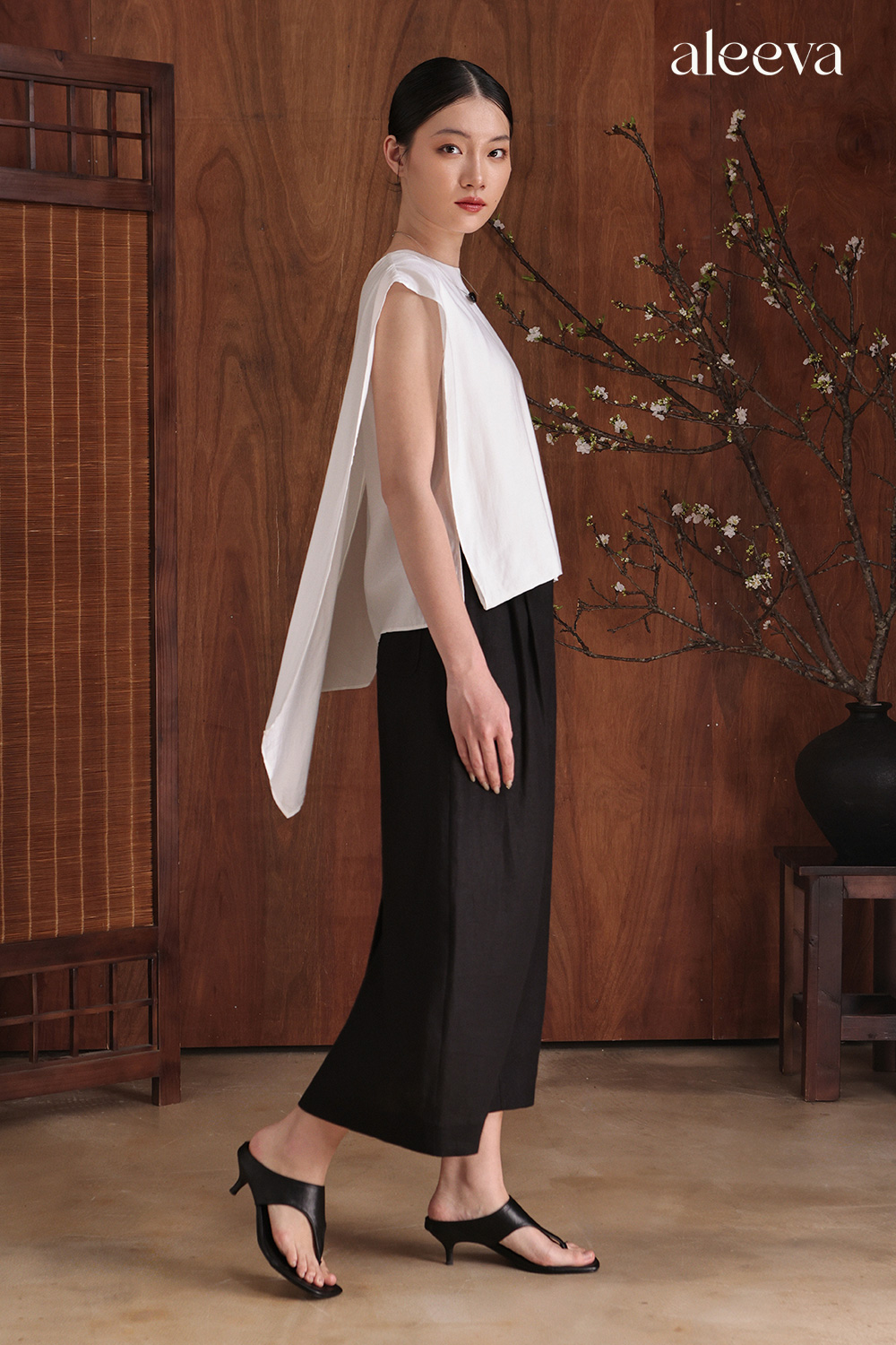 Linen Pleated Midi Skirt