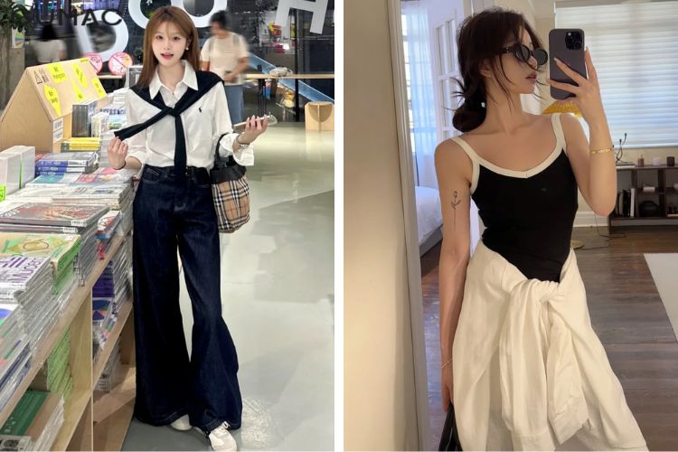 Phối áo sơ mi và áo hai dây