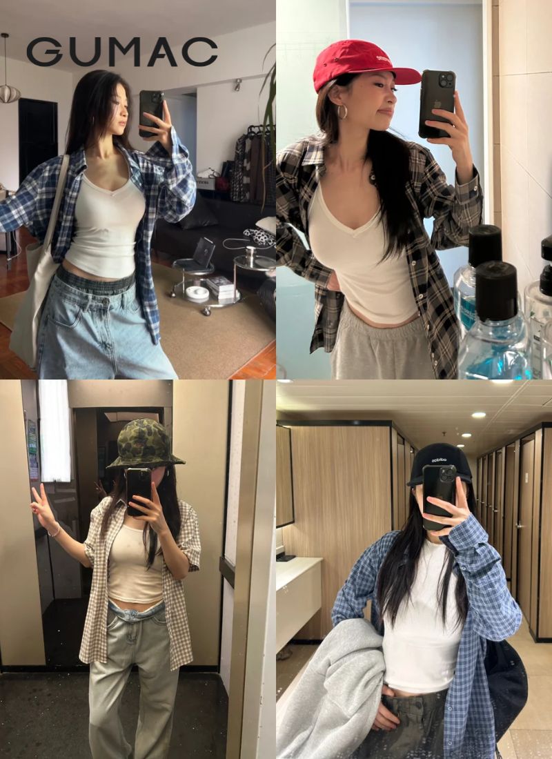 Top cách mặc áo 2 dây bên trong sơ mi đẹp