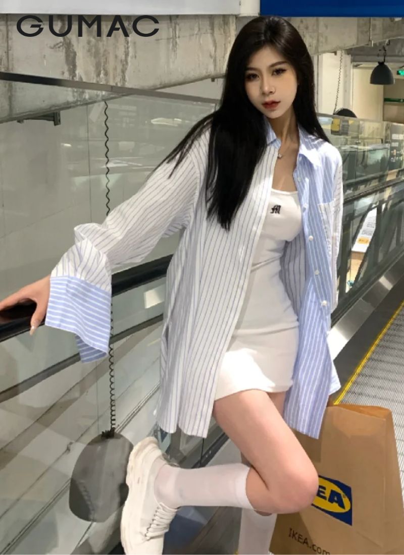 Váy 2 dây với áo sơ mi