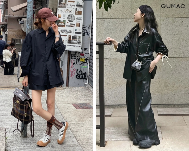 Mix áo đen cùng với quần da màu đen