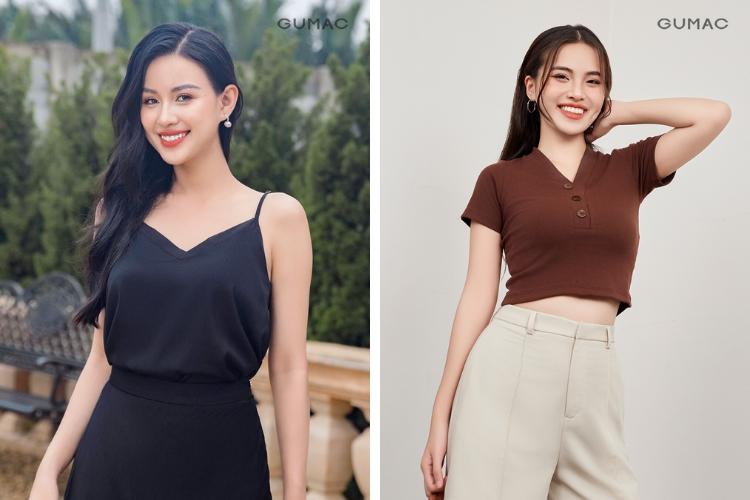 áo thun cổ V cho nữ tuổi 40