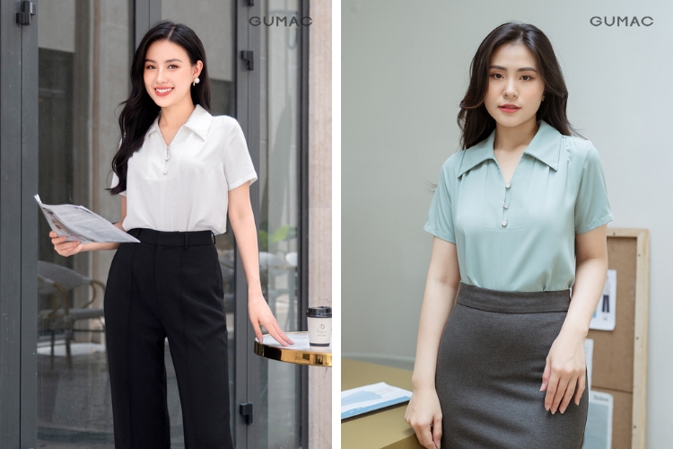 Áo kiểu nữ đẹp tuổi 40 dáng tay liền cổ tàu