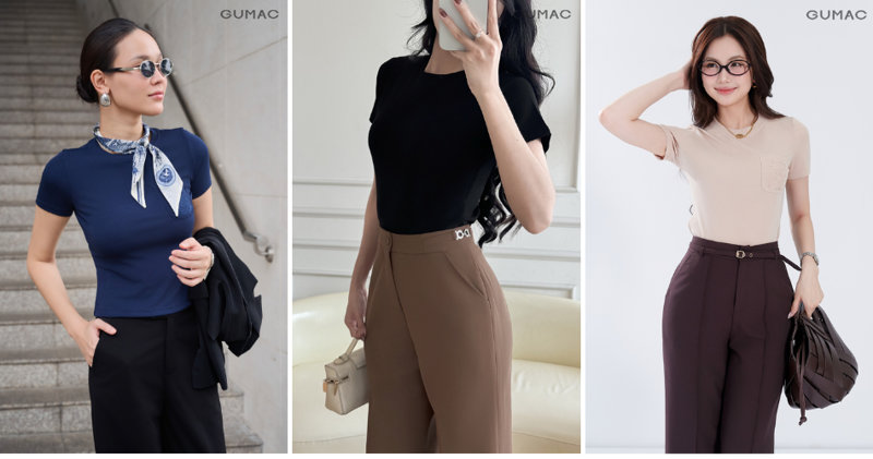 Áo thun lửng phối quần ống rộng tối giản mà năng động.