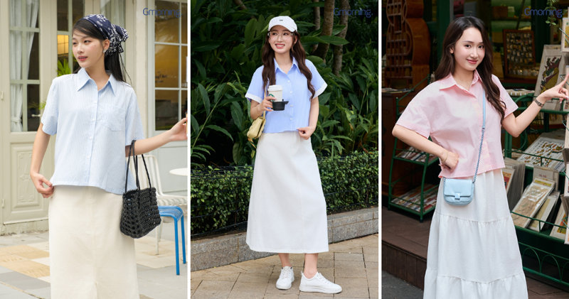 Chân váy chữ A + áo khoác tay ngắn trẻ trung.