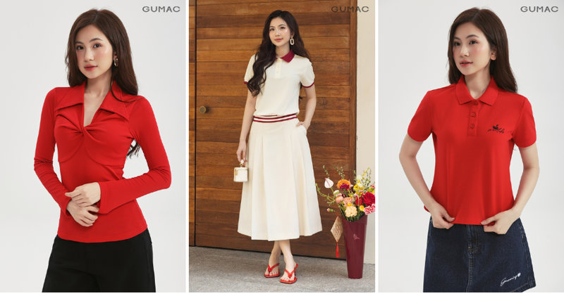 Chân váy chữ A mặc với áo polo mang lại diện mạo gọn gàng và chỉn chu.