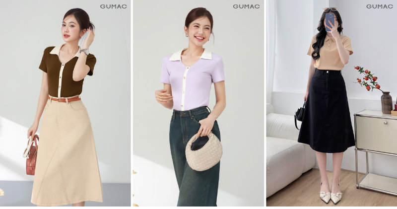 Sự kết hợp giữa áo polo trẻ trung và chân váy chữ A cạp cao vừa năng động, vừa lịch sự