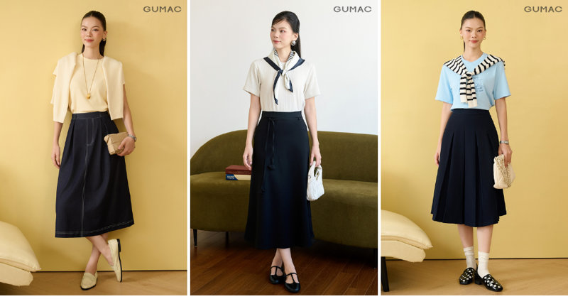 Chân váy chữ A phối với áo thun đơn giản mà thoải mái.