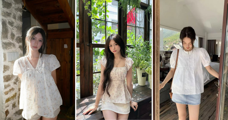 Áo babydoll dáng xòe vừa cùng chân váy chữ A trên gối trẻ trung, nữ tính đầy thoải mái.