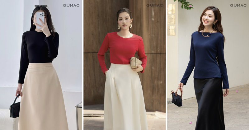 Áo giữ nhiệt mặc với chân váy chữ A cực kỳ tiện lợi, dễ mặc, dễ phối.