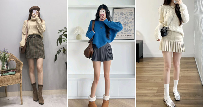 Set đồ chân váy chữ A và áo len mang đến cảm giác mềm mại, ấm áp.