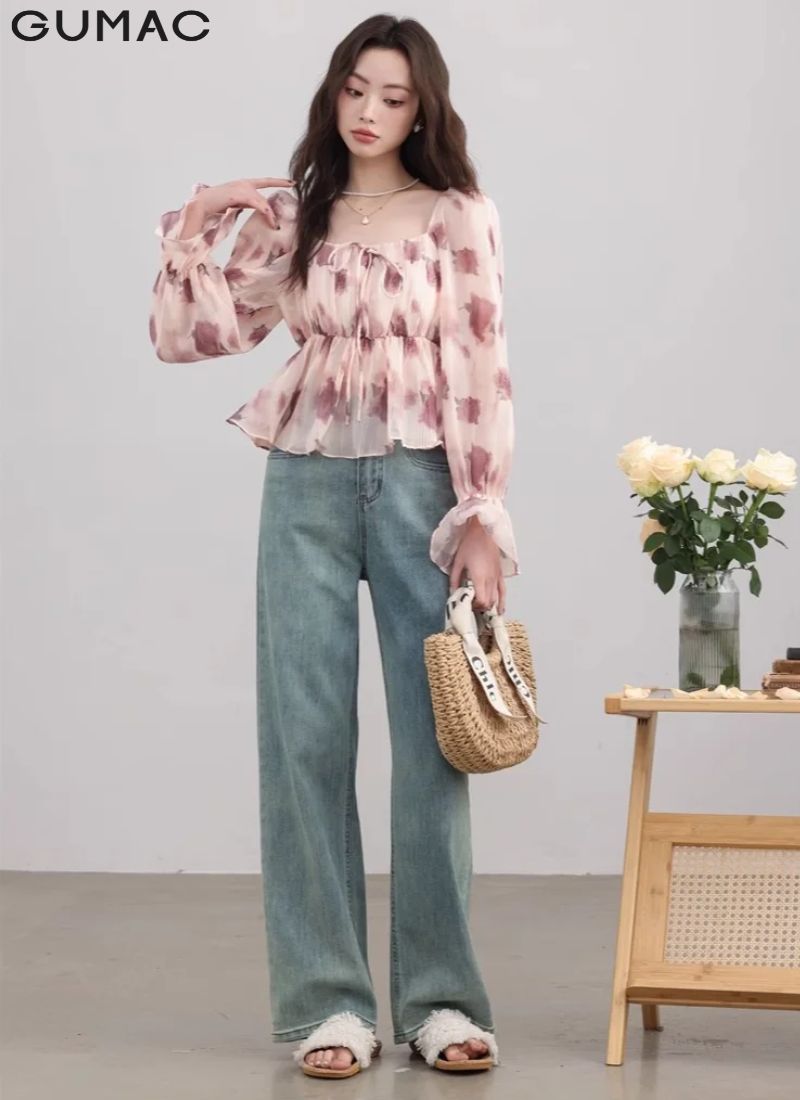 Áo sơ mi dáng peplum nữ hoa nhí Áo sơ mi dáng peplum nữ hoa nhí