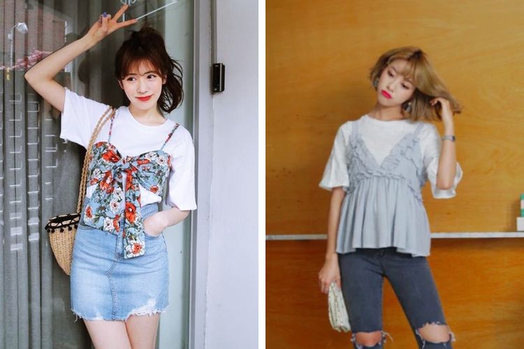 ao phong mix voi vay 2 day