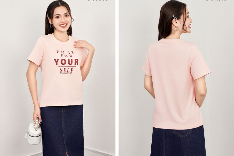 Chat lieu PE co tren ao thun nu