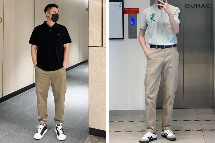 ao polo ket hop voi quan kaki