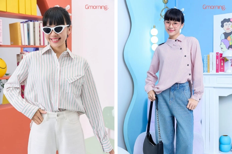 Áo sơ mi thanh lịch Gmorning kiểu sọc thời trang