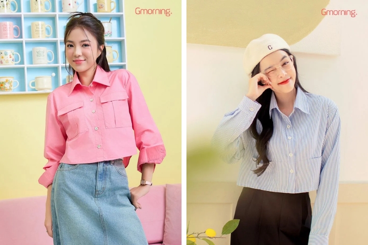  Áo sơ mi Gmorning vải kate phom lửng năng động