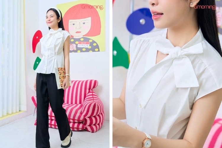 Kiểu áo sơmi peplum thắt nơ