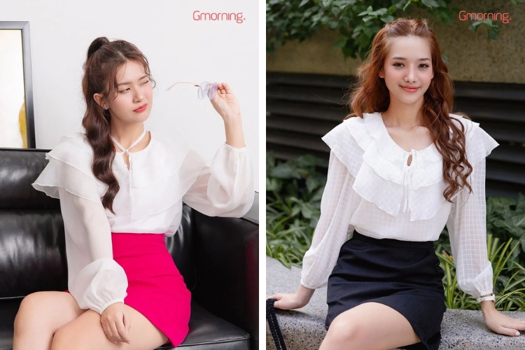 Mẫu áo sơmi nữ kiểu cổ bèo tiểu thư