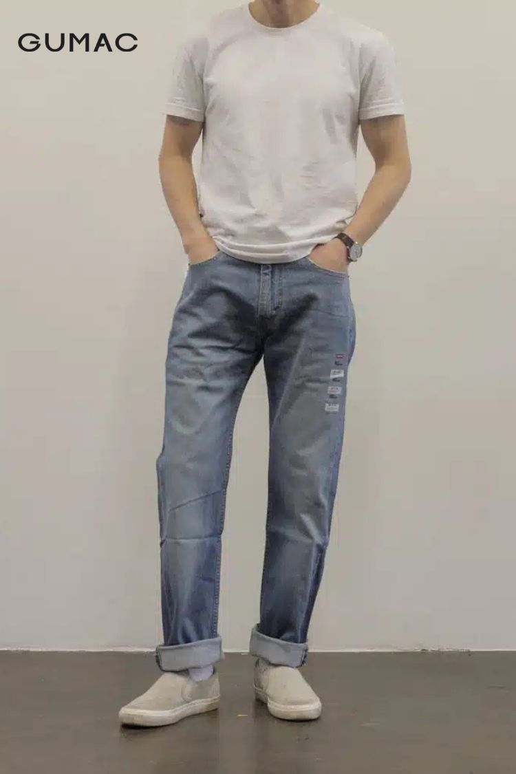 Áo nam form rộng + quần jeans ống đứng
