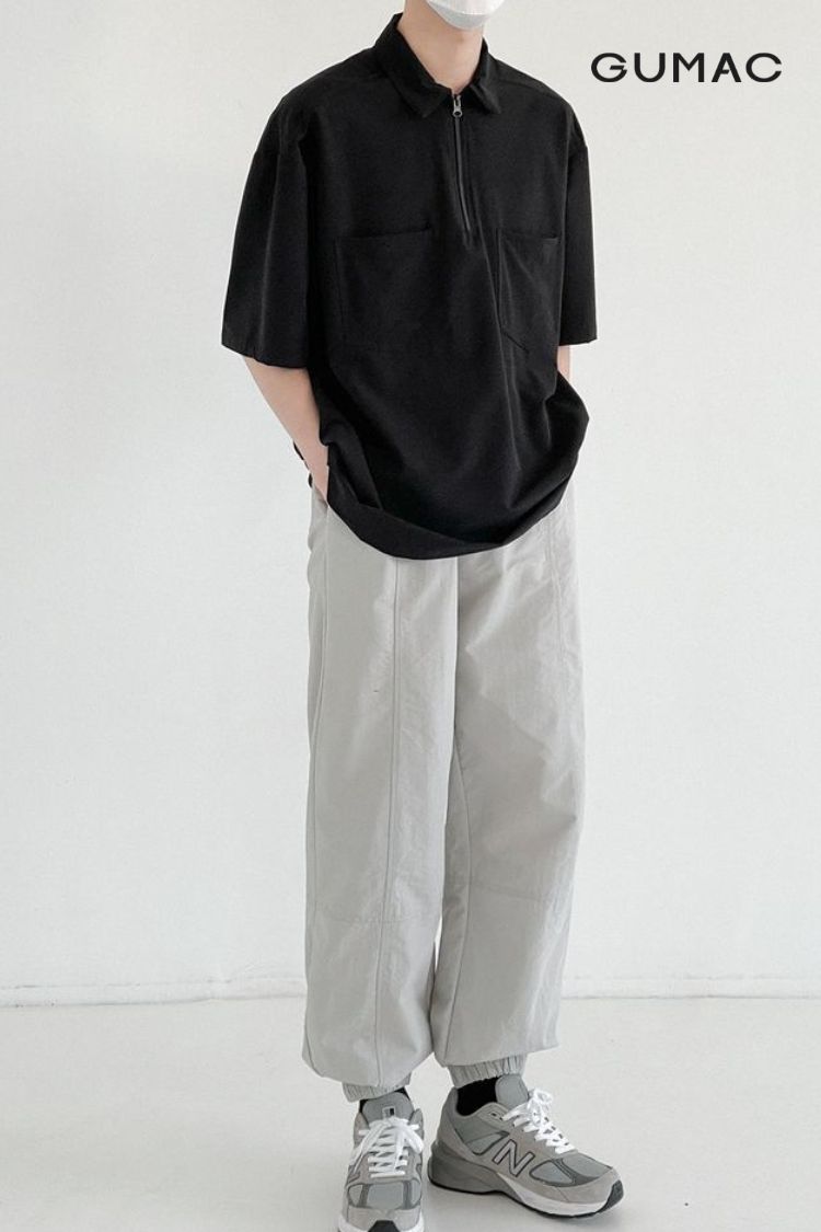 Áo thun rộng nam phối quần baggy kaki