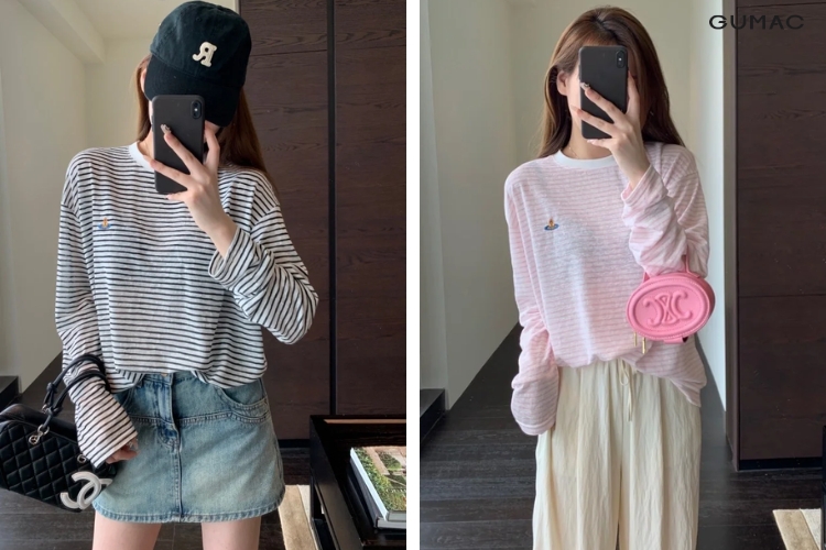 ao thun tay dai nu han quoc form rong