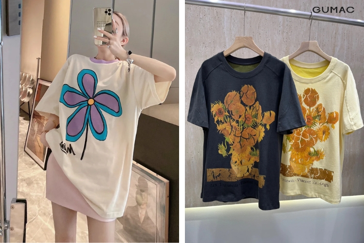 ao thun nu tay lo in hoa