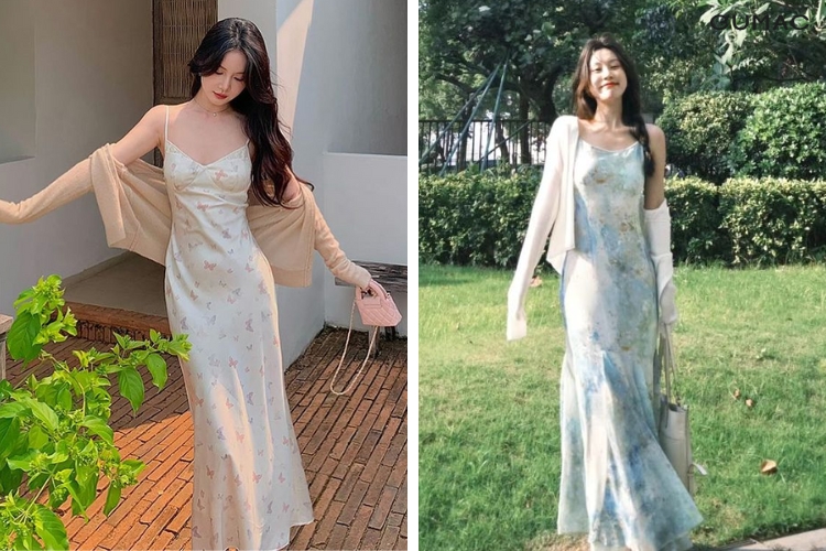 mặc đầm hoa với khoác tay dài khi đi đồi cát