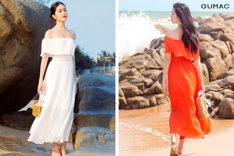cùng GUMAC diện đầm maxi đi đồi cát