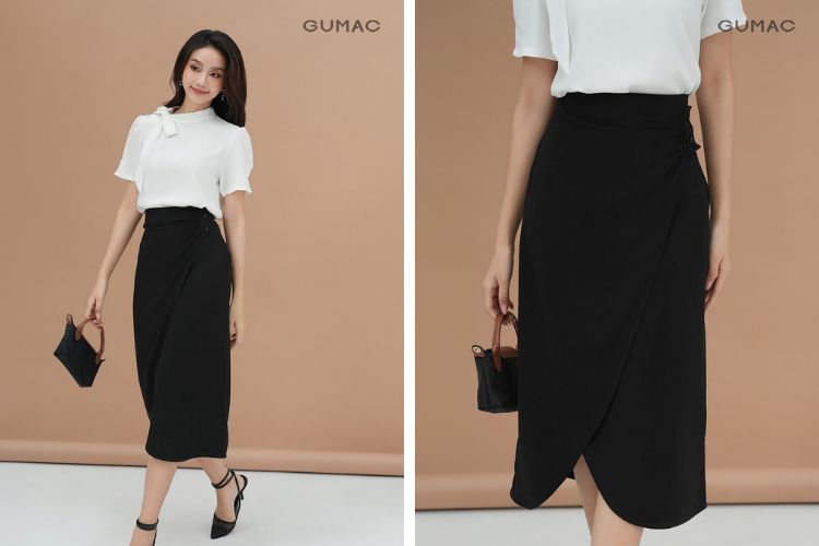 Váy xếp ly viền đính nút Váy xếp ly viền đính nút