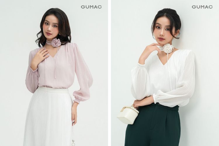 Áo kiểu kèm dây hoa mix quần dài thanh lịch Áo kiểu kèm dây hoa mix quần dài thanh lịch