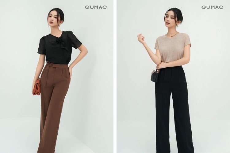Quần suông lưng kiểu mix áo sơ mi hoa Quần suông lưng kiểu mix áo sơ mi hoa