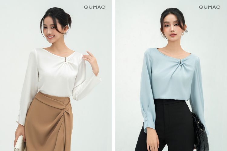 Áo kiểu phối phụ kiện mix với chân váy sành điệu Áo kiểu phối phụ kiện mix với chân váy sành điệu