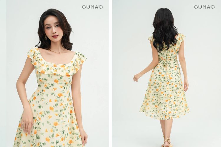 Đầm xòe viền bèo form chữ A Đầm xòe viền bèo form chữ A