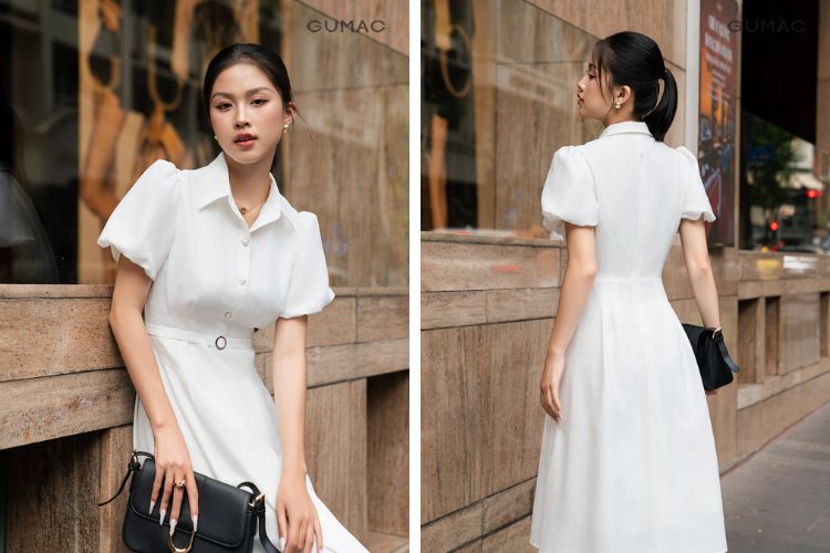 Đầm sơ mi tây phồng nhẹ nhàng Đầm sơ mi tây phồng nhẹ nhàng