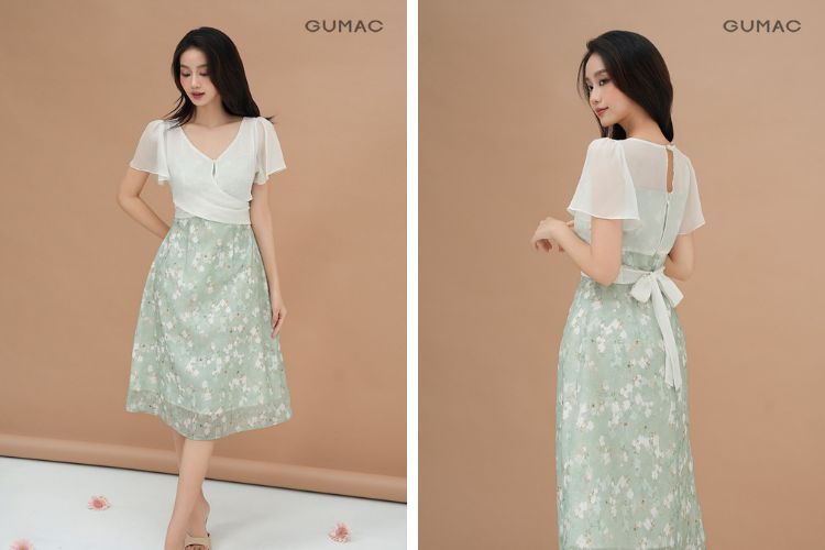 Đầm phối thắt nơ eo Đầm phối thắt nơ eo