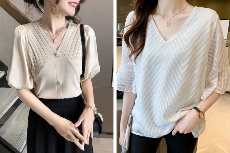 áo voan tay lỡ cổ chữ V áo voan tay lỡ cổ chữ V