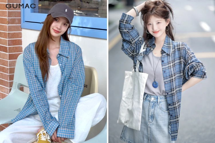 kieu ao so mi caro mau xanh