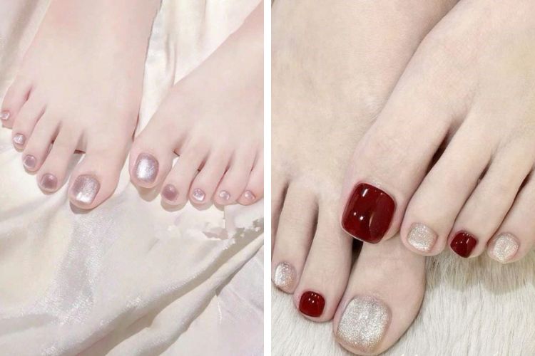 Các mẫu nail chân đẹp sơn nhũ lấp lánh cac mau nail chan dep son nhu lap lanh