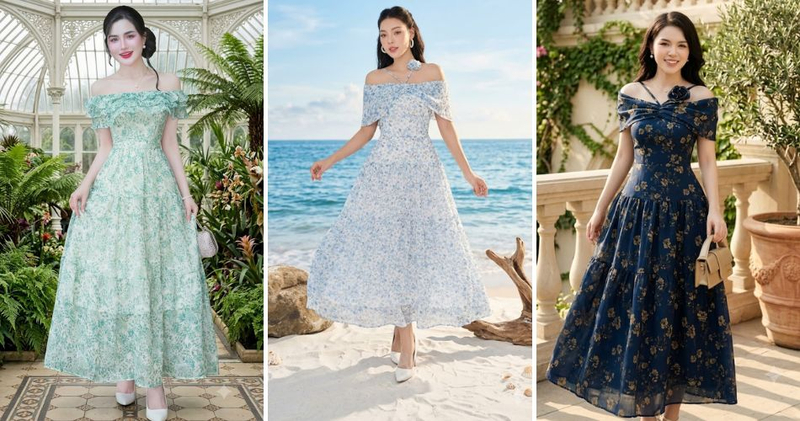 Bờ vai trần mỏng manh và phần xương quai xanh quyến rũ sẽ được khoe khéo một cách đầy tinh tế