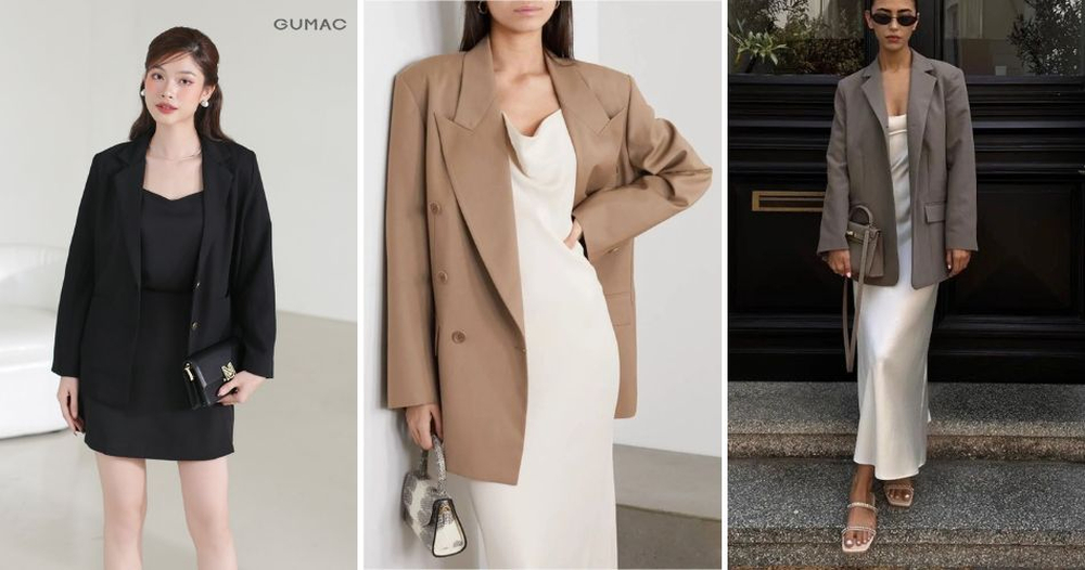 Sự đối lập giữa đầm lụa và blazer định hình hình ảnh quý cô đầy quyền lực