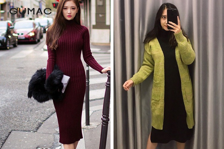 Phối áo Cardigan dài với váy đầm len ôm